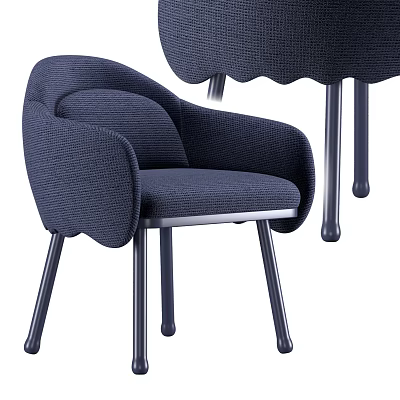 Modern Navy Blue Leisure Chair with Upholstered Fabric Armrests and Sturdy Metal Legs 3d model