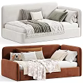 Cozy Children's Bed With White And Brown Frames Soft Pillows And Warm Blankets