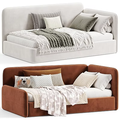 Cozy Children's Bed With White And Brown Frames Soft Pillows And Warm Blankets 3d model