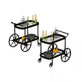 Elegant Bar Carts with Champagne Bottles Wine Glasses Fruits and Plates