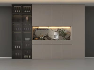 Modern Wine Cabinet Design With Glass Doors Built-in Lighting Decorative Backdrop And Integrated Cabinets 3d model