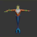 Game Movie Character With Golden Crown White Beard Orange Arms Blue Mermaid Tail Outstretched Arms