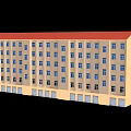 Yellow Multi story Residential Building With Red Roof And Numerous Windows