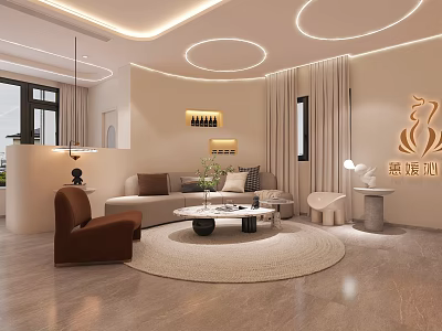 Elegant Modern Beauty Hair Salon Interior With Sofa Coffee Table And Round Pendant Lights 3d model