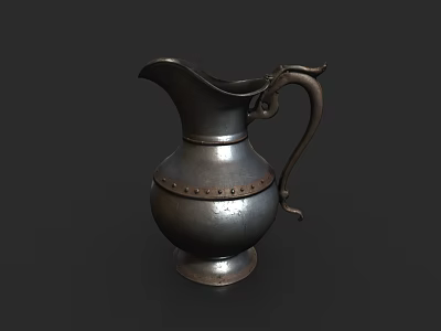 Classic Ceramic Pitcher With Ornate Curved Handle And Rivet Accents For Decor 3d model