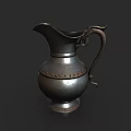 Classic Ceramic Pitcher With Ornate Curved Handle And Rivet Accents For Decor