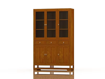 Elegant Wooden Bookcase With Glass Doors Drawer Storage And Cabinet Design 3d model