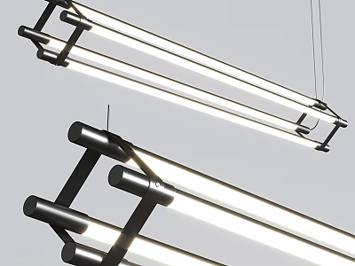 Modern Linear Hanging Pendant Light With Black Metal Frame And LED Tubes For Interior Design 3d model