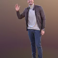 Man In Brown Jacket Gray Turtleneck Shirt Blue Jeans With Wristwatch Standing And Waving Hand
