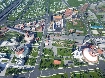Aerial View of Modern Industrial Plant Featuring Large Domed Storage Tanks and Green Spaces 3d model