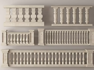 Stone Railings With Various Classic Designs Decorative Posts Balusters And Patterns 3d model