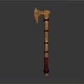 Traditional Handcrafted Axe With Wooden Handle And Red Bindings Orange Head