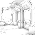 Modern sci-fi wall panel corridor component 3d model