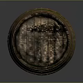 Vintage Wooden Barrel With Rustic Metal Hoops Weathered Wood Grain And Green Moss Accents