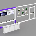 Modern Exhibition Booth with Digital Display Screen Hanging Plant Decorations and White Counter