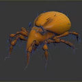 3D Rendered Orange Mite with Many Legs and Spikes on Dark Background Showing Reflection
