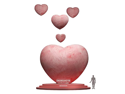 Art Installation Featuring Large Pink Heart Base Unconditional Love Text Floating Small Hearts And Figure 3d model