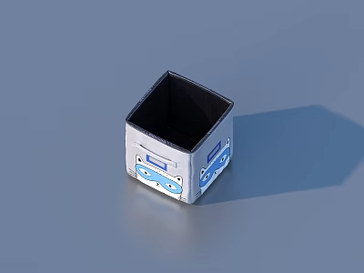 Square Silver Storage Box With Blue Patterns And Black Interior For Daily Organizing 3d model