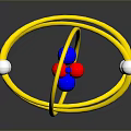 3D Atomic Model Structure with Yellow Orbits Red Blue Nucleus and White Particles
