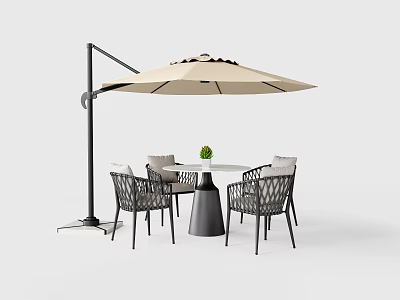Modern Outdoor Rattan Table And Chair Set With Cantilever Umbrella And Round Top 3d model