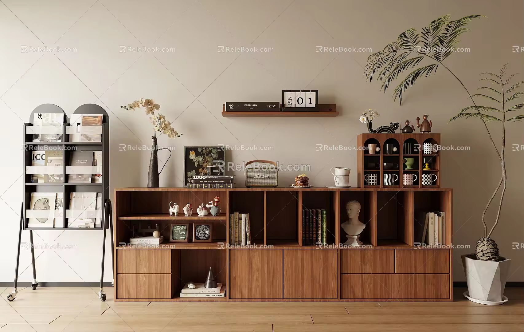 Modern Middle Ancient Combination Low Cabinet Bucket Cabinet Bookcase Decorative Cabinet Bookshelf 3d model