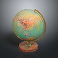 Decorative Household Globe Featuring Green Brown Surface Red Base And Metal Stand