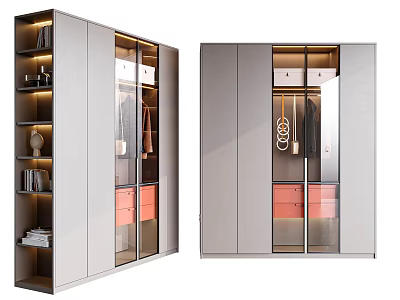 Sleek Modern Wardrobe With Glass Doors Interior Storage Drawers And Hanging Space 3d model