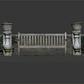Wooden Garden Bench With Stone Flower Pots Green Plants And Mossy Ground