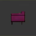 Purple Chaise Lounge with Pink Gold Floral Pattern Orange Cushions and Dark Wooden Carved Legs