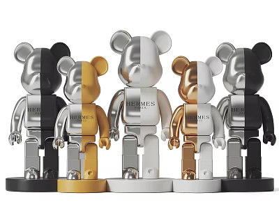Artistic Bear Sculptures With Various Colors Metallic Finish And HERMES Branding 3d model