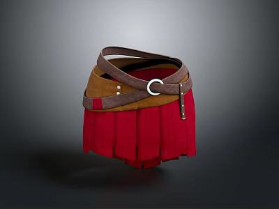 Red Fringed Skirt With Brown Suede Belt And Metal Buckle Design 3d model