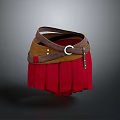 Red Fringed Skirt With Brown Suede Belt And Metal Buckle Design