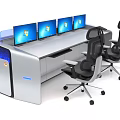 Modern Office Desk Workstation With Multiple Monitors And Two Black Office Chairs