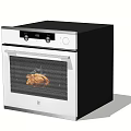 Stainless Steel Electric Oven with Digital Display and Control Panel Cooking Roast Chicken in Kitchen