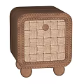 Natural Wood Nightstand With Wicker Drawer Panel Round Knob And Legs