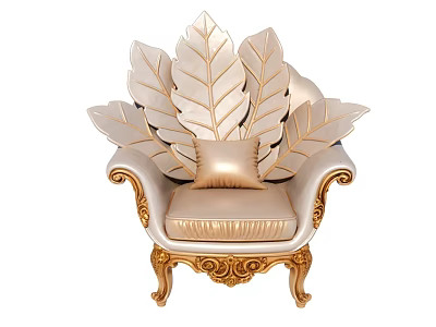Luxurious Unique Shaped Sofa With Leaf Design Golden Carved Legs And Cushion 3d model
