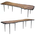Wooden Dining Table With Natural Edge Solid Wood Top And Thin Metal Legs Design