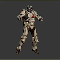 Game Movie Character With White Mechanical Armor Red Core Standing In Battle Pose