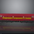 Red Train Model with Yellow Stripes Number 31466 on Gray Background and Reflection