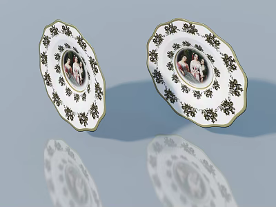 Elegant Ceramic Decorative Plates With Intricate Floral Patterns And Central Figure Art 3d model