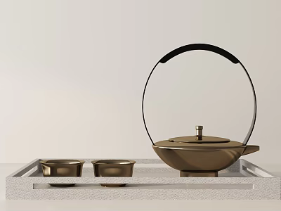 Minimalist Modern Decorative Ornament Set with Golden Teapot Teacups and Tray 3d model