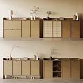 Modern Minimalist Shoe Cabinet With Rattan Panel Doors Storage Drawers And Decorative Vases