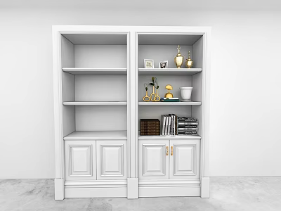 Modern White Wall Cabinets With Open Shelves And Decorative Storage Items 3d model