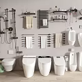 Modern Bathroom Fixture Set With Toilets Urinals Shower Systems Towel Racks And Shelves