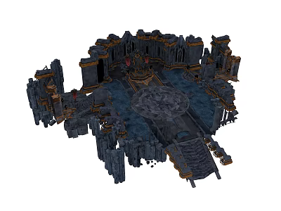 Ancient Castle Hall Interior With Stone Walls Central Platform Stairs And Ornate Decor 3d model