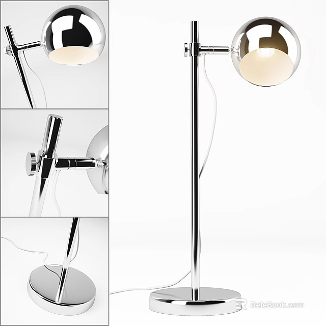 Sleek Modern Floor Lamp With Silver Metal Stand And Spherical Lampshade 3d model 