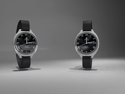 Two Modern Minimalist Watches With Black Straps Silver Black Dials Contrasting Hands Numbers 3d model