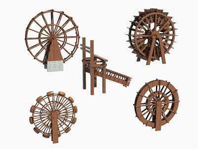 Wooden Water Wheels As Decorative Garden Ornaments With Various Outdoor Designs 3d model
