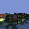 Overwater Cottage Featuring Red Roof Hinged Door Balcony And Trees