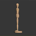 Wooden Jointed Mannequin Standing On Base With Back View And Gradient Background 3d model